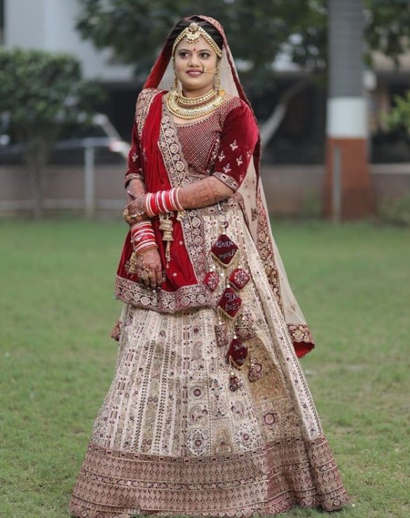 Blossoming Gujarati Velvet Bridal Lehenga